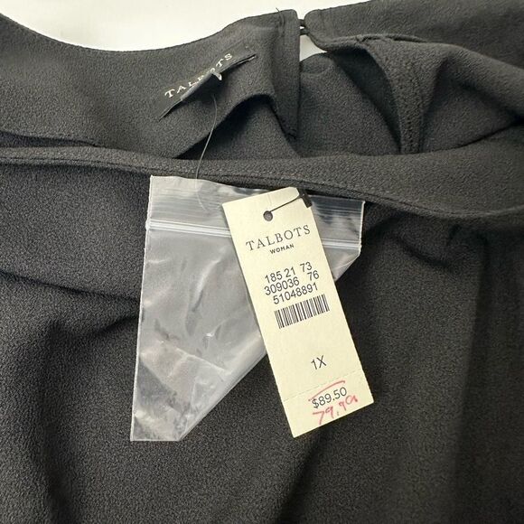 TALBOTS Woman Black Roundneck Chiffon Pleated Sleeve Blouse size 1x New - Picture 7 of 9